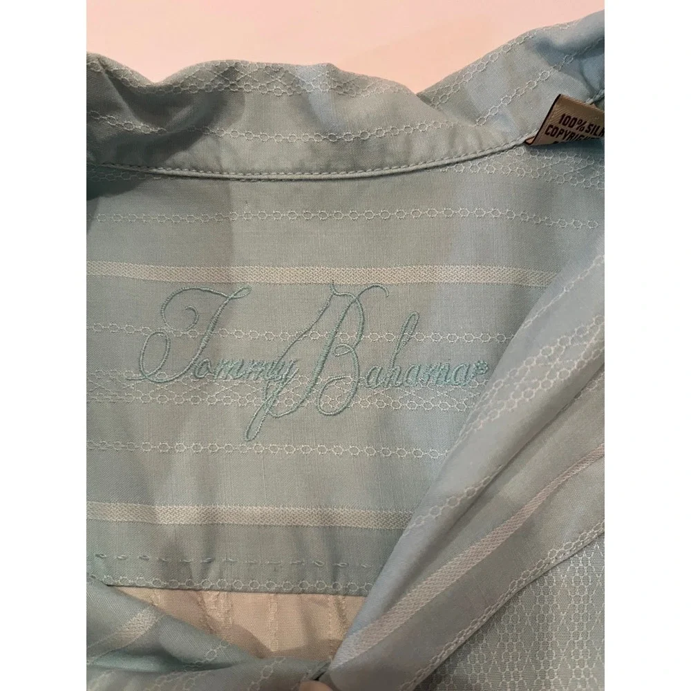 Tommy Bahama 100% Silk Men's Short Sleeve Button Up Blue Green Shirt Size Medium